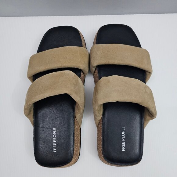 NEW Free People Fairmount Sandal Womens 9.5 Taupe Tan Suede Cork Platform Slide - Picture 8 of 13